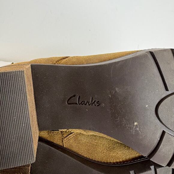 Clarks - Artisan Malvet Doris Brown Suede Mid-Calf Heeled Boots - Women's 7.5 - Picture 10 of 10